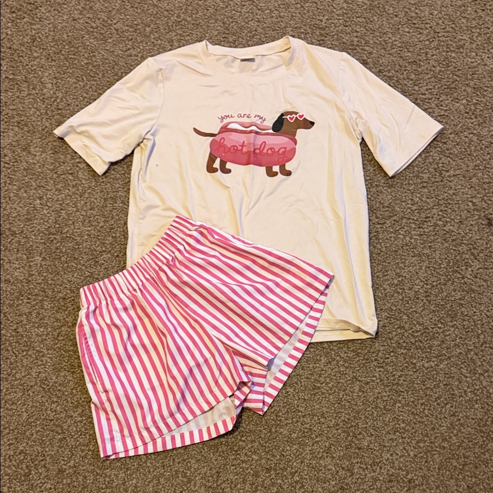 Set with Hot Dog Print - Pink and White